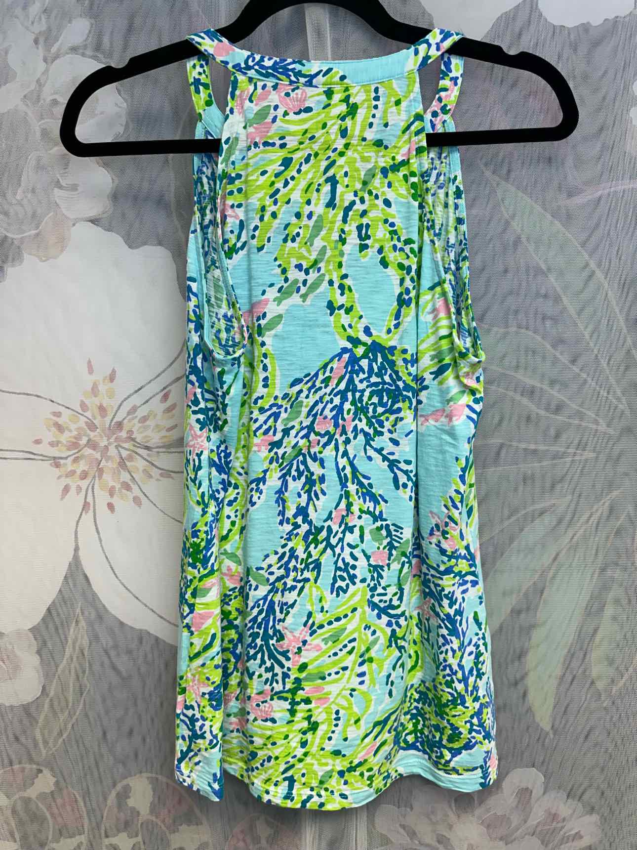 Lilly Pulitzer100% Cotton Sea Print Design Halter V-Neck Medium Blue/Green Tank