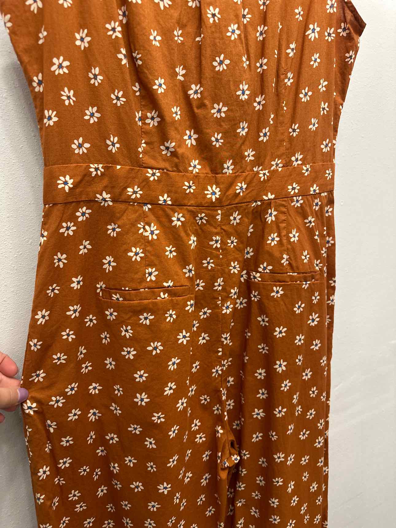 Cotton Daisy Floral Print Size M/L Rust Wide Leg Jumpsuit