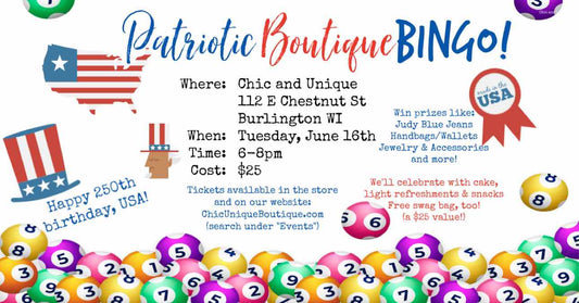 It's USA's 250th bday! Let's celebrate with Patriotic Boutique Bingo!