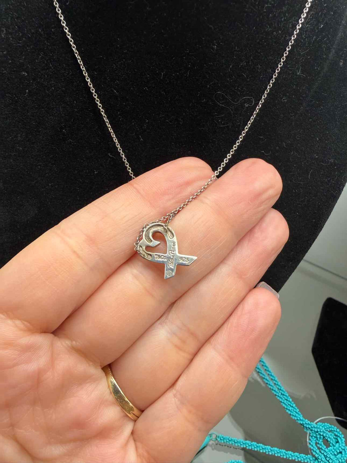 Tiffany & Co. 16" Paloma Picasso Loving Heart with Diamond Chip Sterling Silver Necklace
