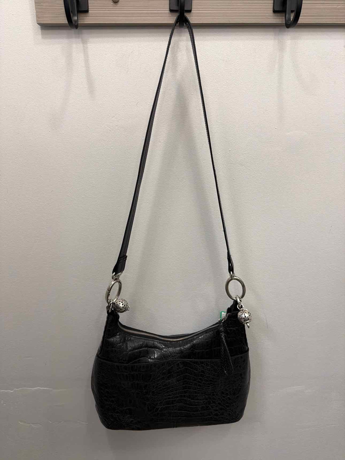Brighton Block Mock-Croc Black Embossed Patent Leather Shoulder Bag