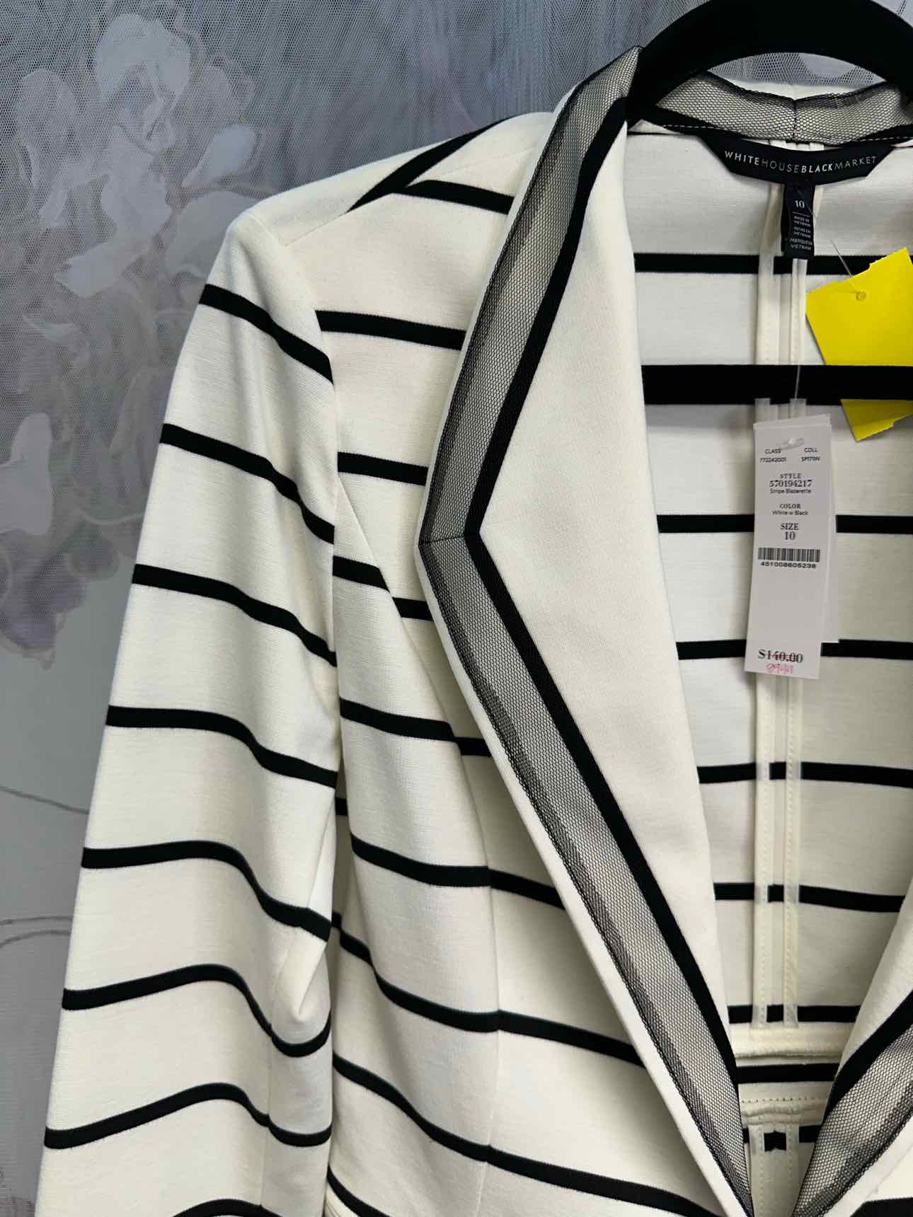 WHBM NEW NWT Striped Long Sleeve Blazer Size 10 White/Black Jacket