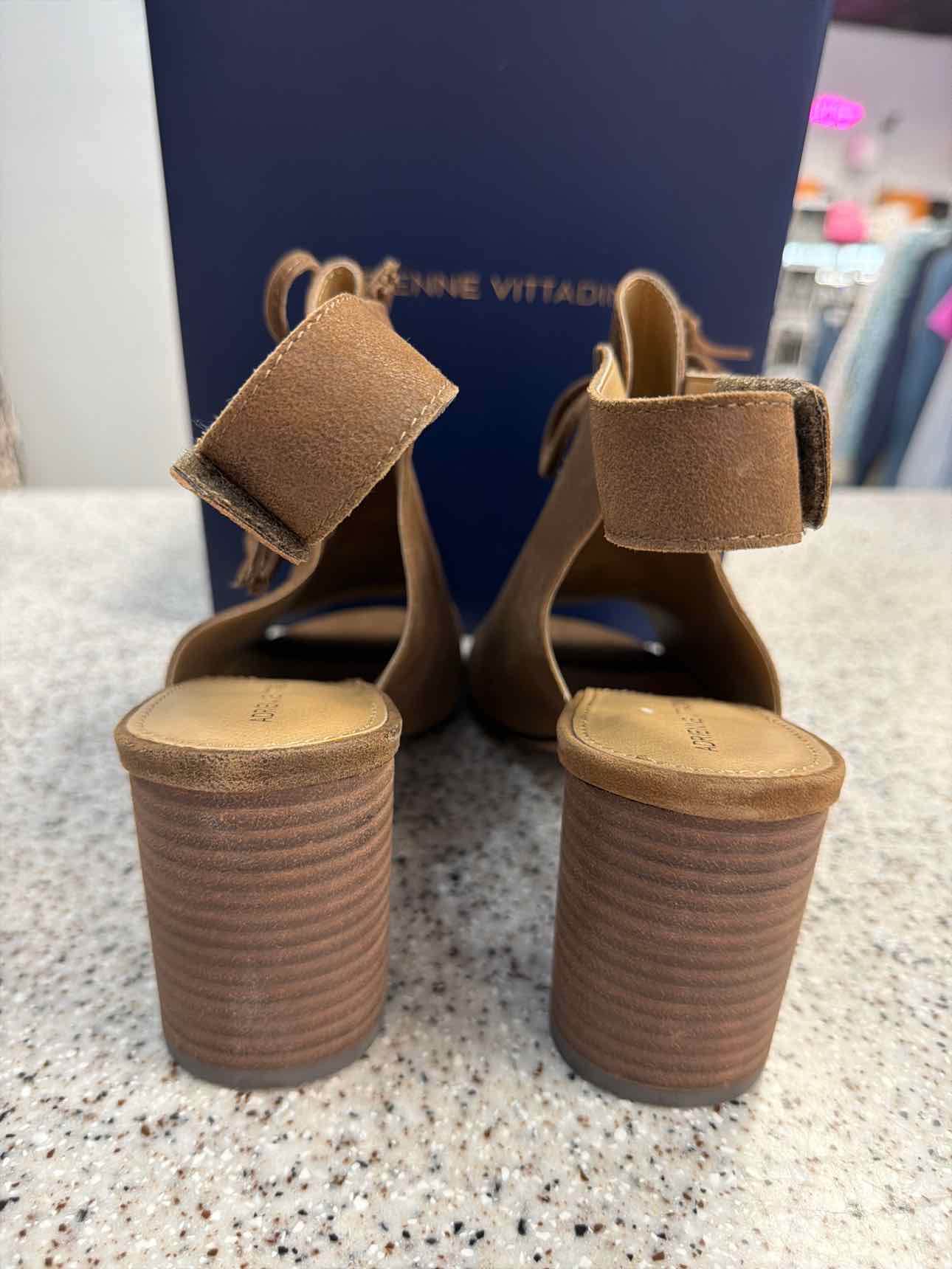 Adrienne Vittadini Size 10 Suede Open Toe Lae Up Block Heel Booties Brown NEW