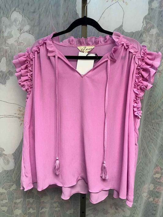 NWT J. NNA Large Fuchsia Top Ruffle Trim Textured Blouse
