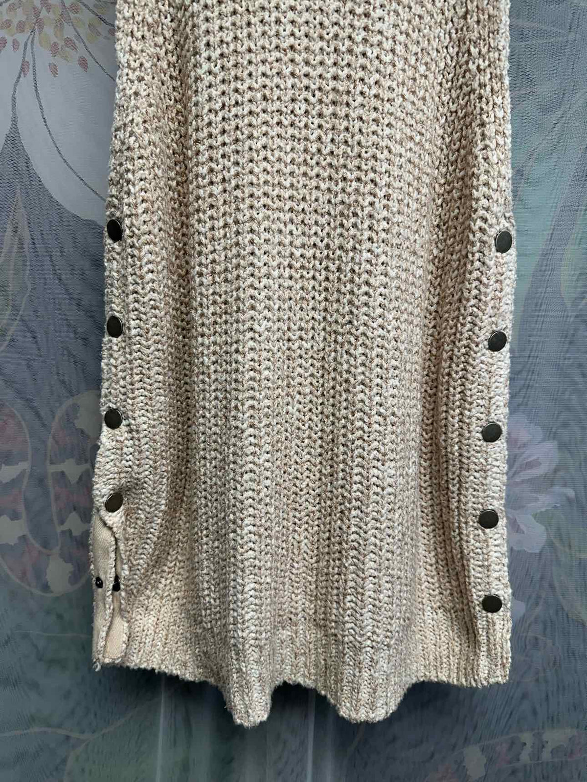 Free People Woven Chunky Cowl Sleeveless Button Snap Hem Heavy Medium Tan Dress