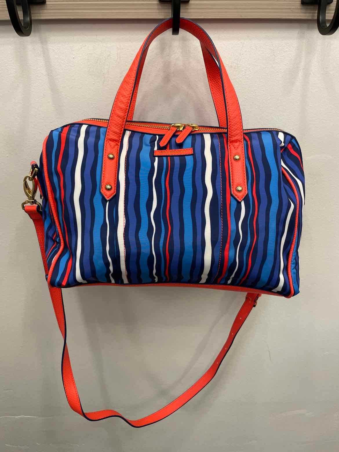 Vera Bradley Preppy Poly Marlo Satchel in Cobalt Stripe Handbags