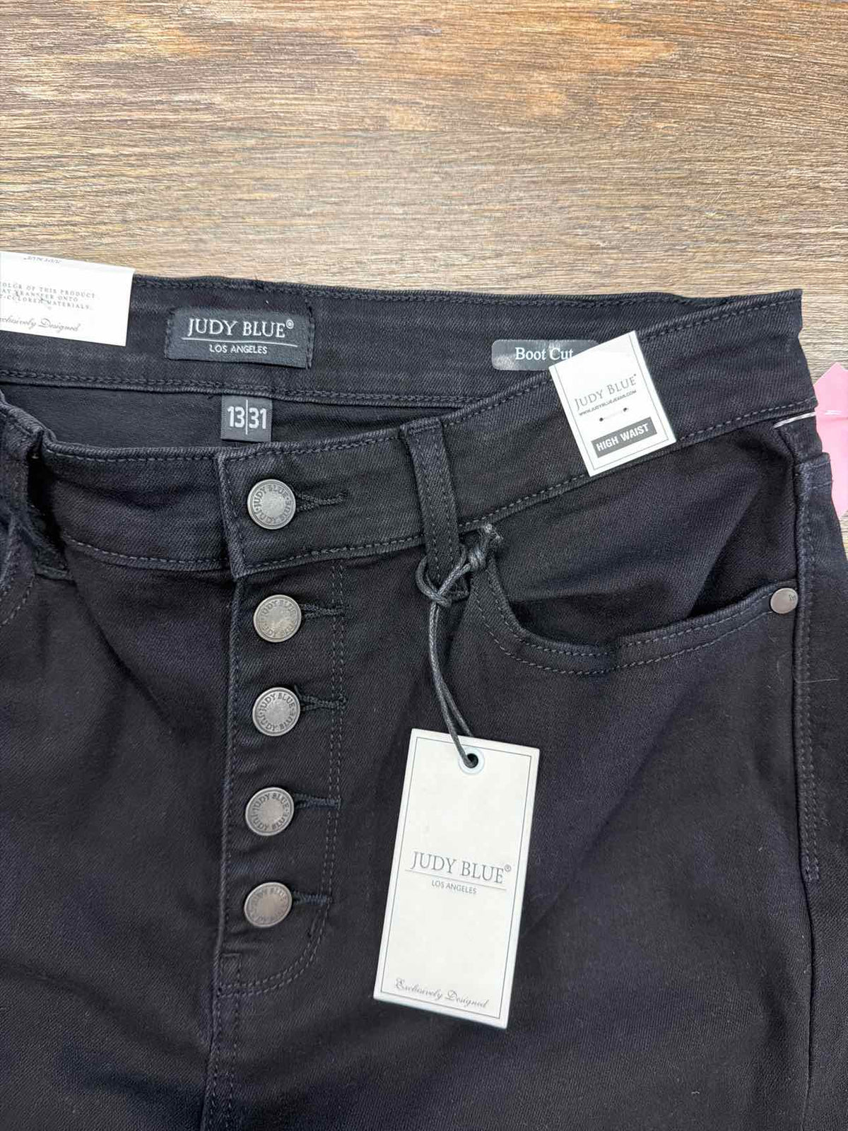 Judy Blue Size 13(31) High waist button fly raw hem bootcut Denim Black Jeans