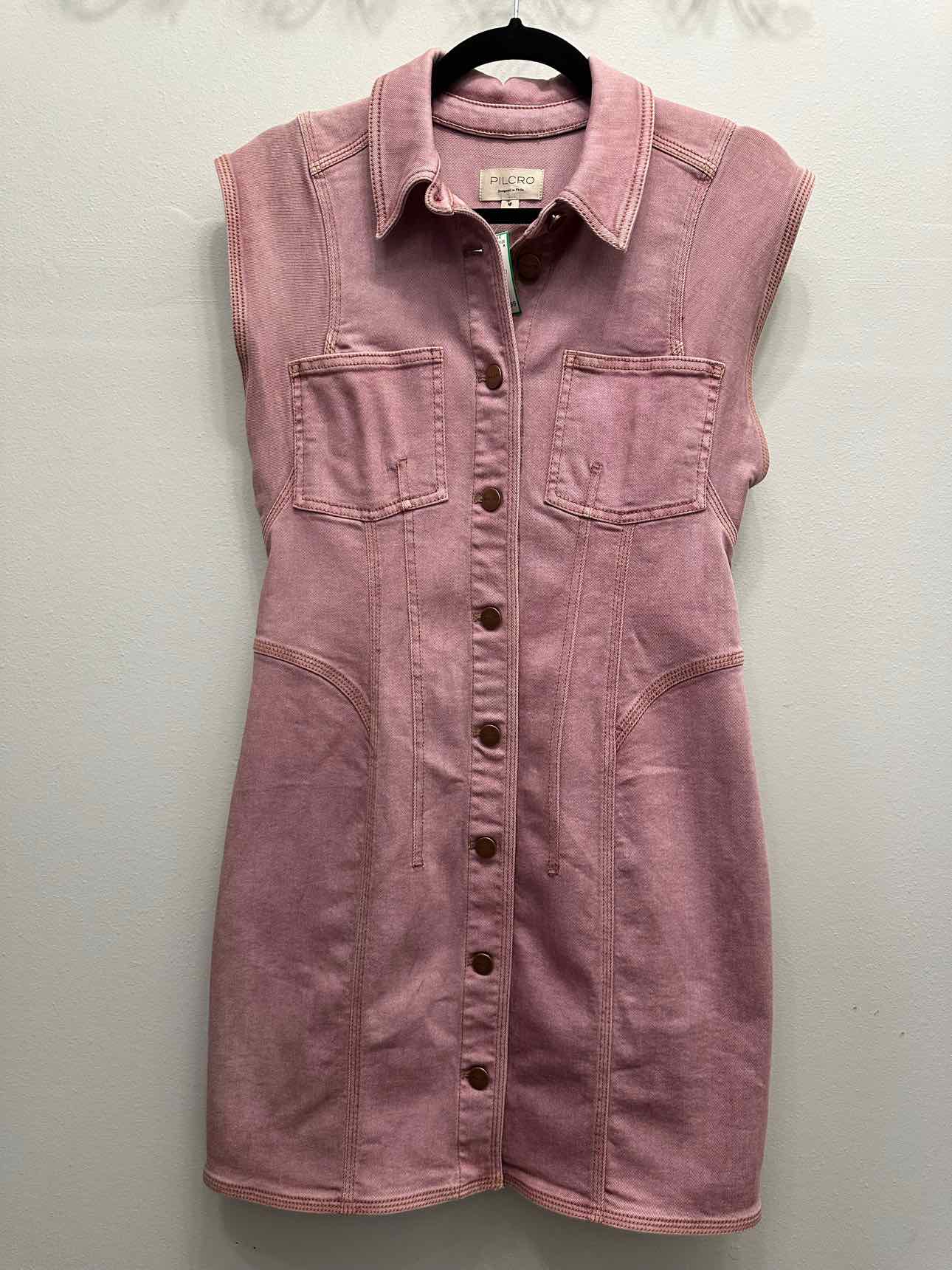 Pilcro Denim Button Down Short Sleeve Collared Size Small Pink Dress