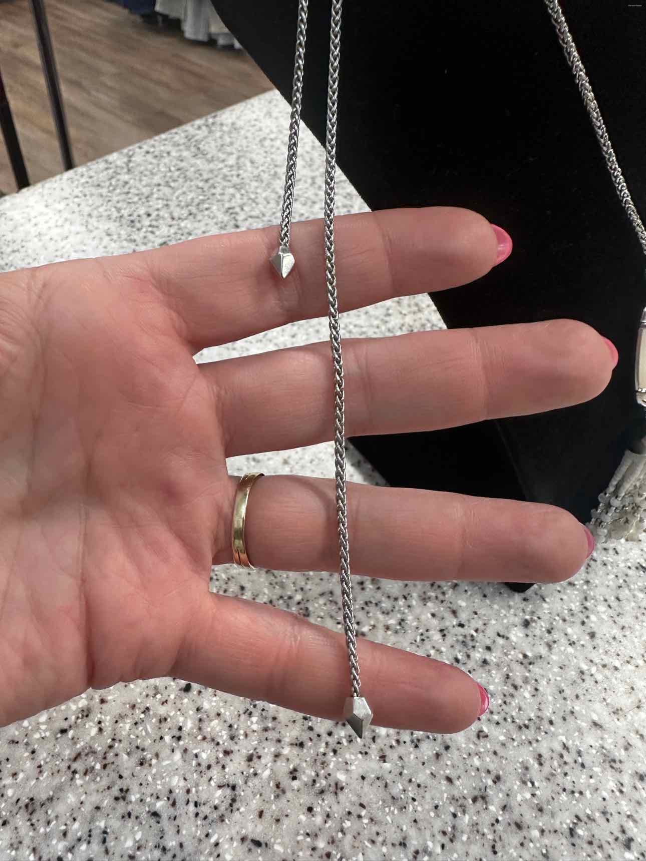 Kendra Scott Eva Long Oval Pendant Beaded Tassel Silver-Tone Ivory Necklace