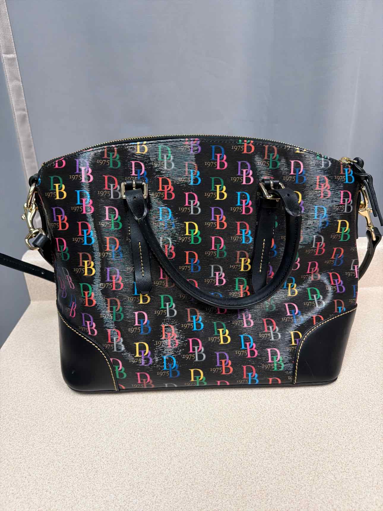 Dooney and Bourke Large Multi Color Domed Satchel DB Logo Handbags