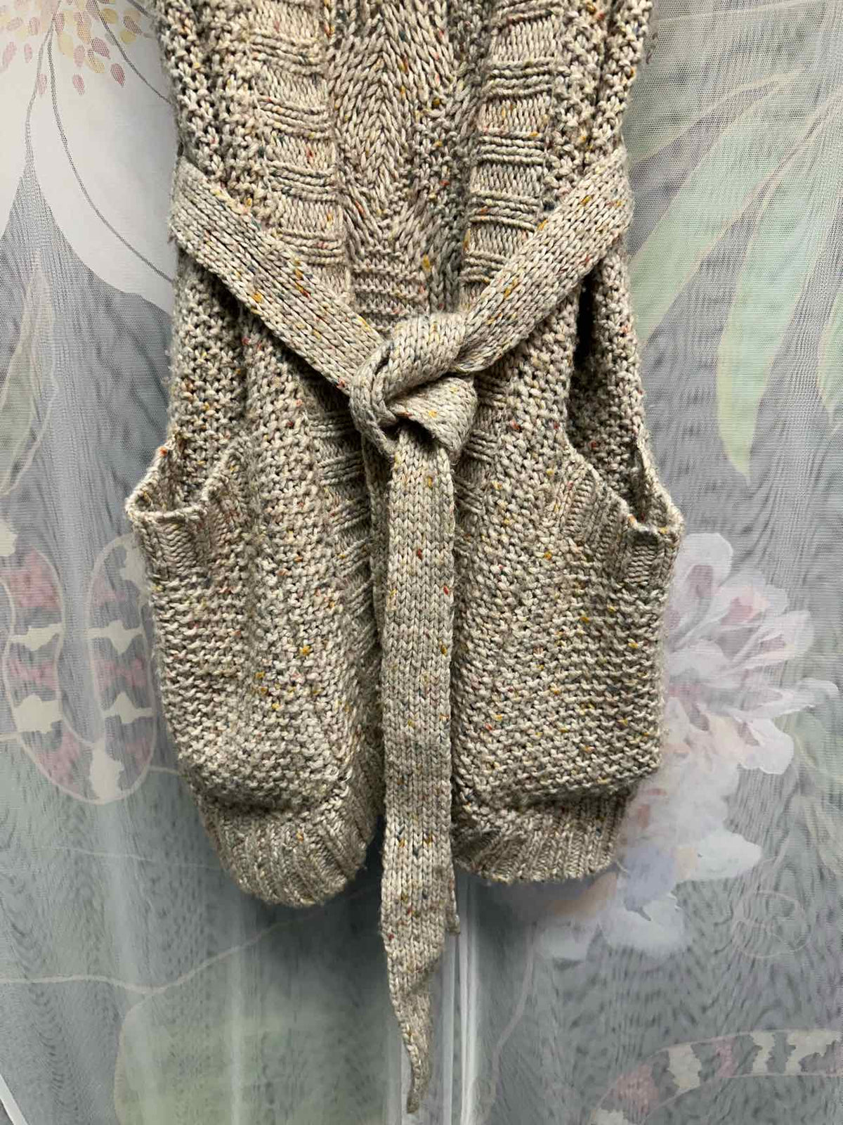 Angel of the North Wool Blend Cable Knit Faux Fur Hood Size Small Brown Vest