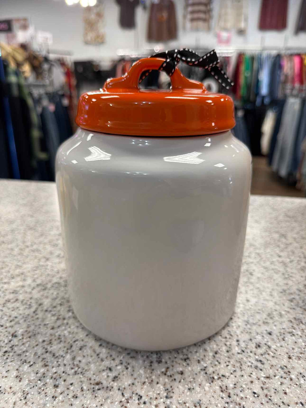 Rae Dunn NEW "Tricks and Treats" Halloween Ceramic Cookie Jar and Lid Household