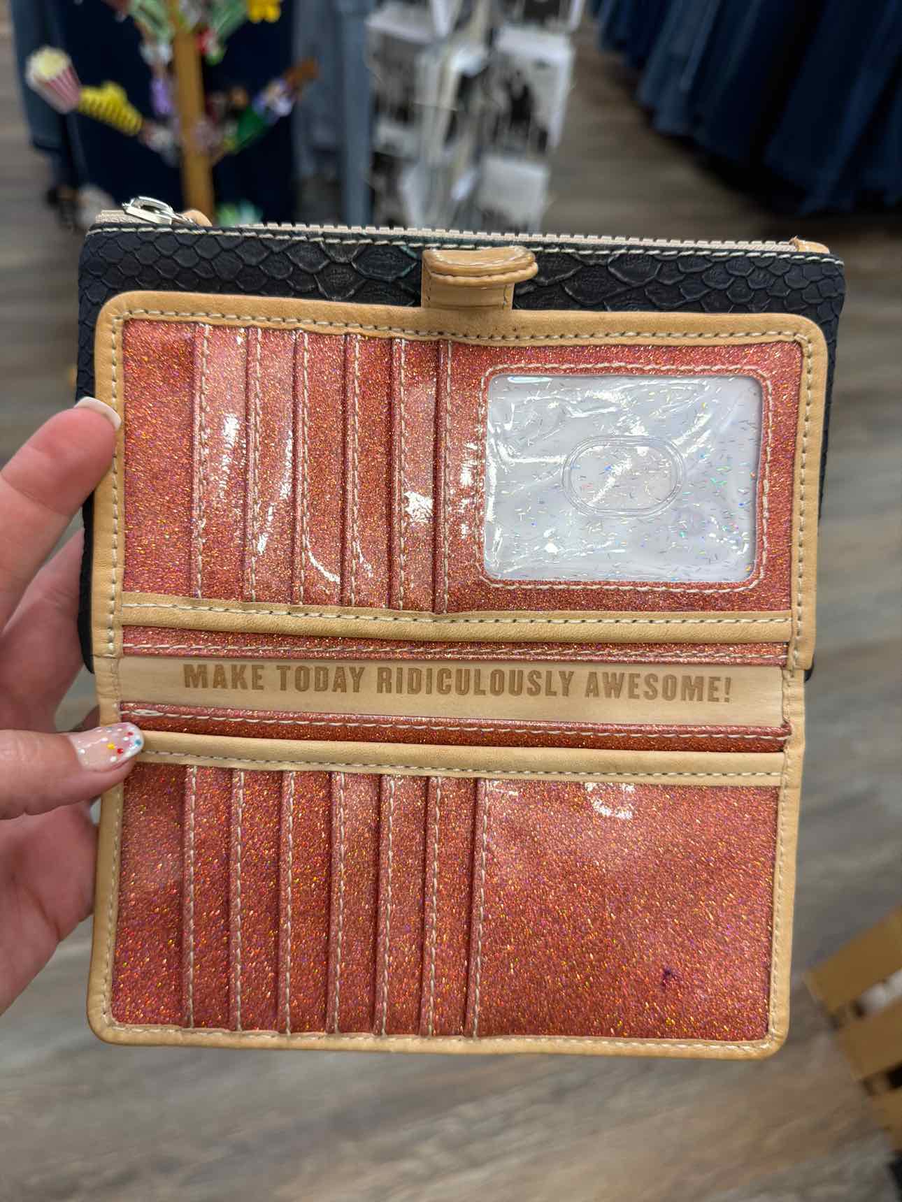 Consuela Rattler Slim Snake Embossed Long Black Wallet