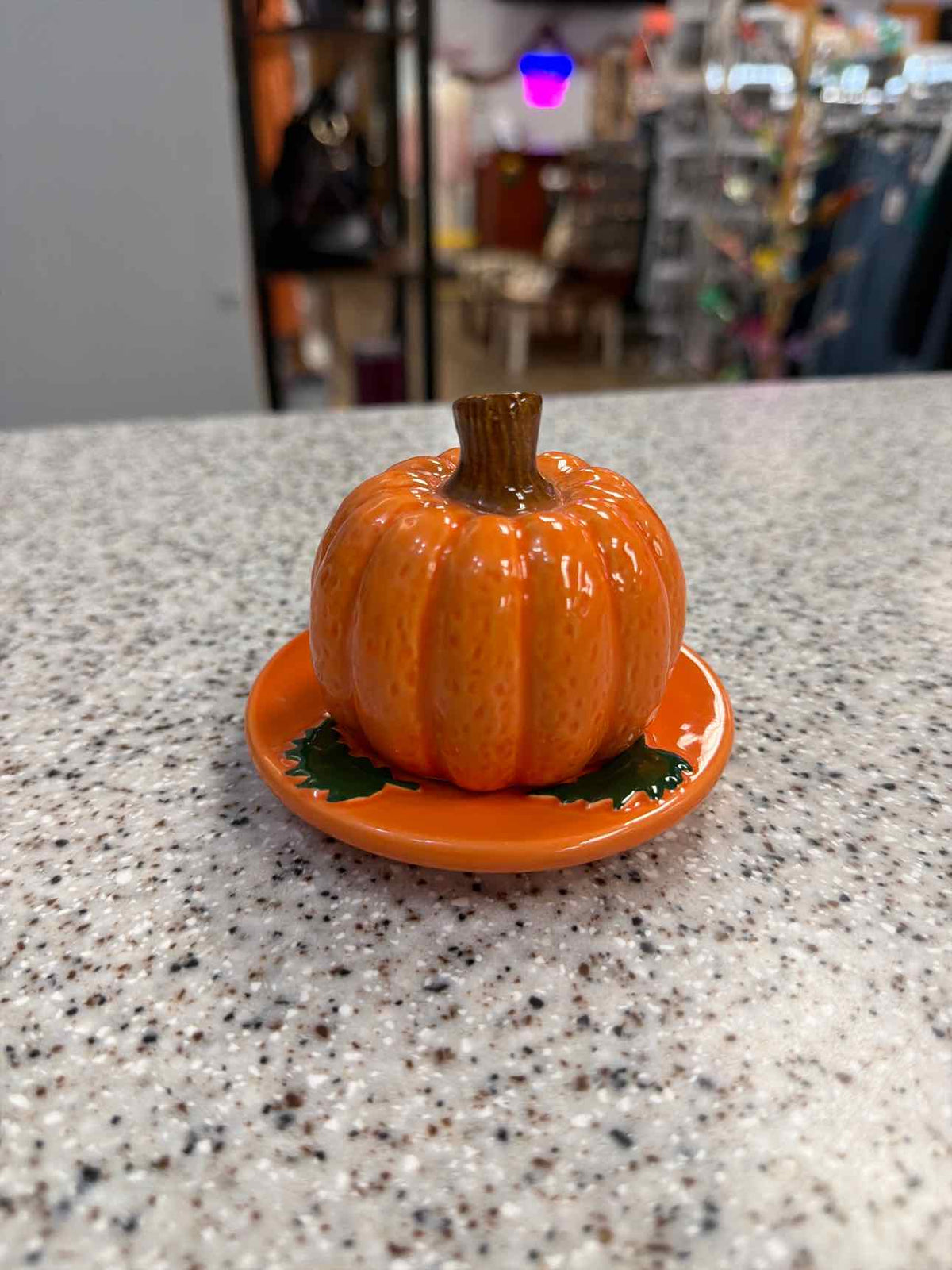 Small Ceramic Pumpkin and Tray Fall Harvest Home Decor Household