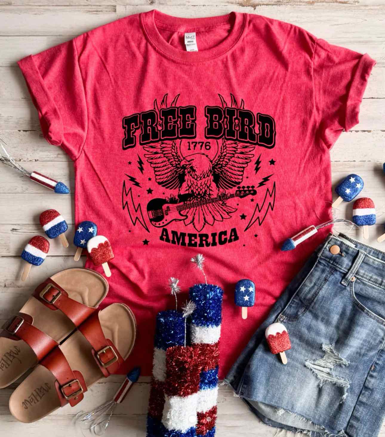 Free Bird Graphic Patriotic Unisex Tee Tshirt