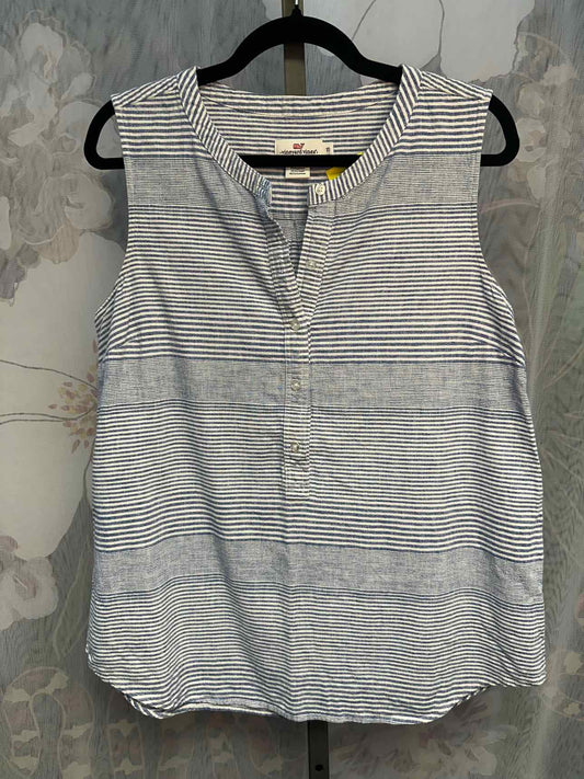 Vineyard Vines 10 Blue/White Linen Blend Striped Sleeveless Top