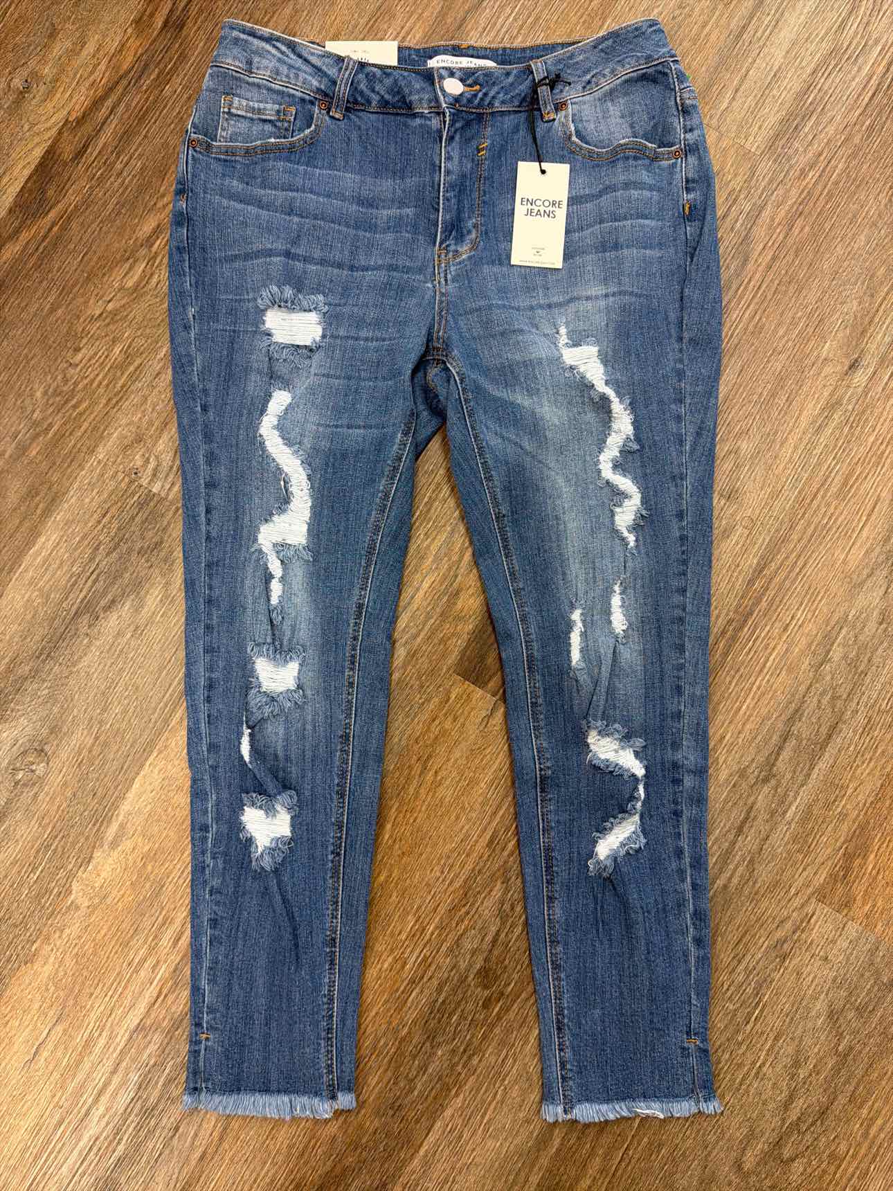 Encore Jeans Size XL NEW Mid Rise Distressed Slit Fray Hem Anklet Denim Jeans