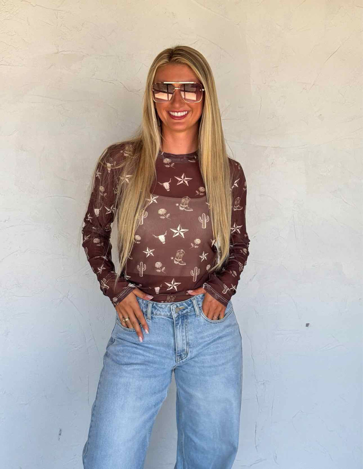Desert Dreams Dress It Up Mesh Long Sleeve Top