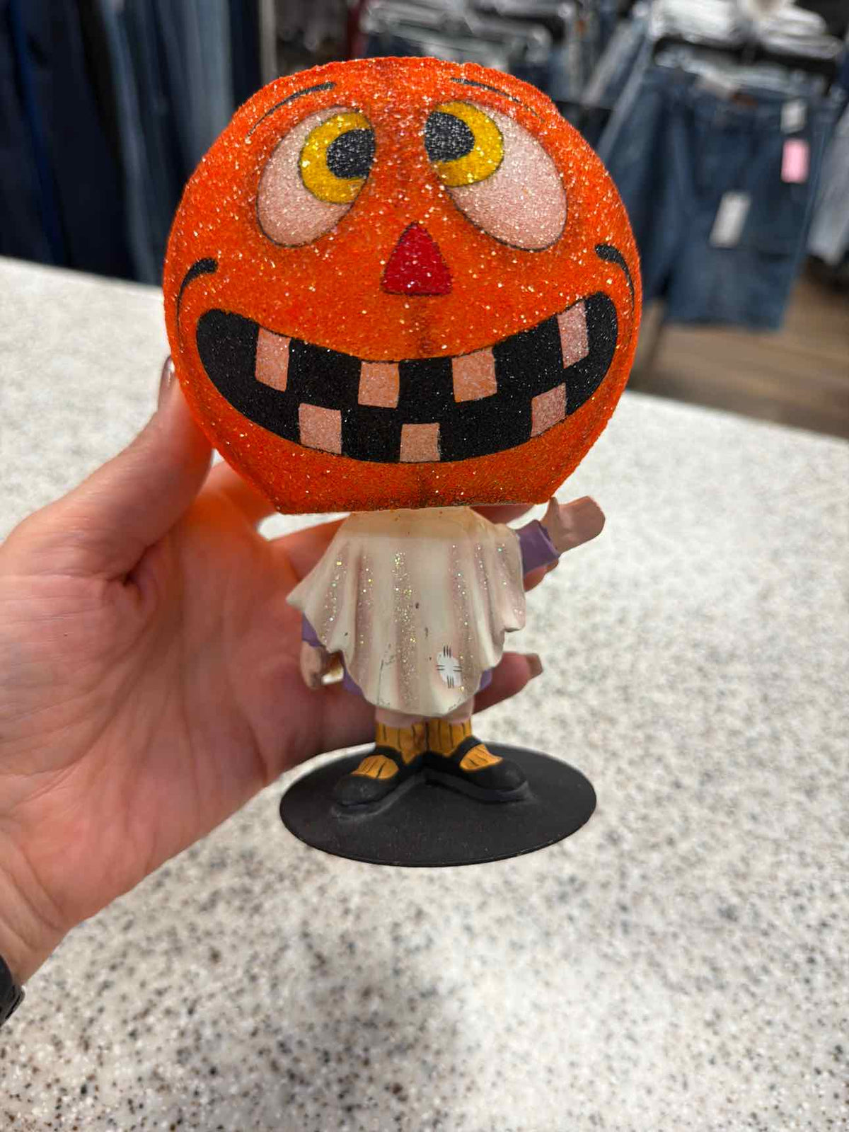 Department 56 Glitterville Jack O' Lantern Ghost Boy Pumpkin Head Candle Holder