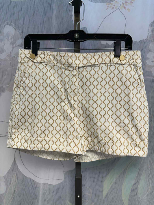 Meadow Rue 8 White/Tan Squiggle Stripe Cuffed Chino Shorts