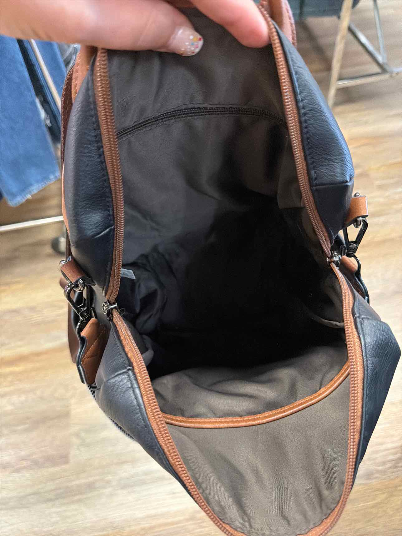 Cluci Faux Leather Backpack with Shoulder Strap Large Black Brown
