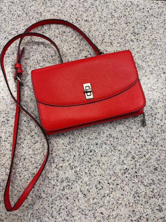 Henri Bendel 2-in-1 Silver Turnlock Wallet on a Strap Crossbody Red Handbags