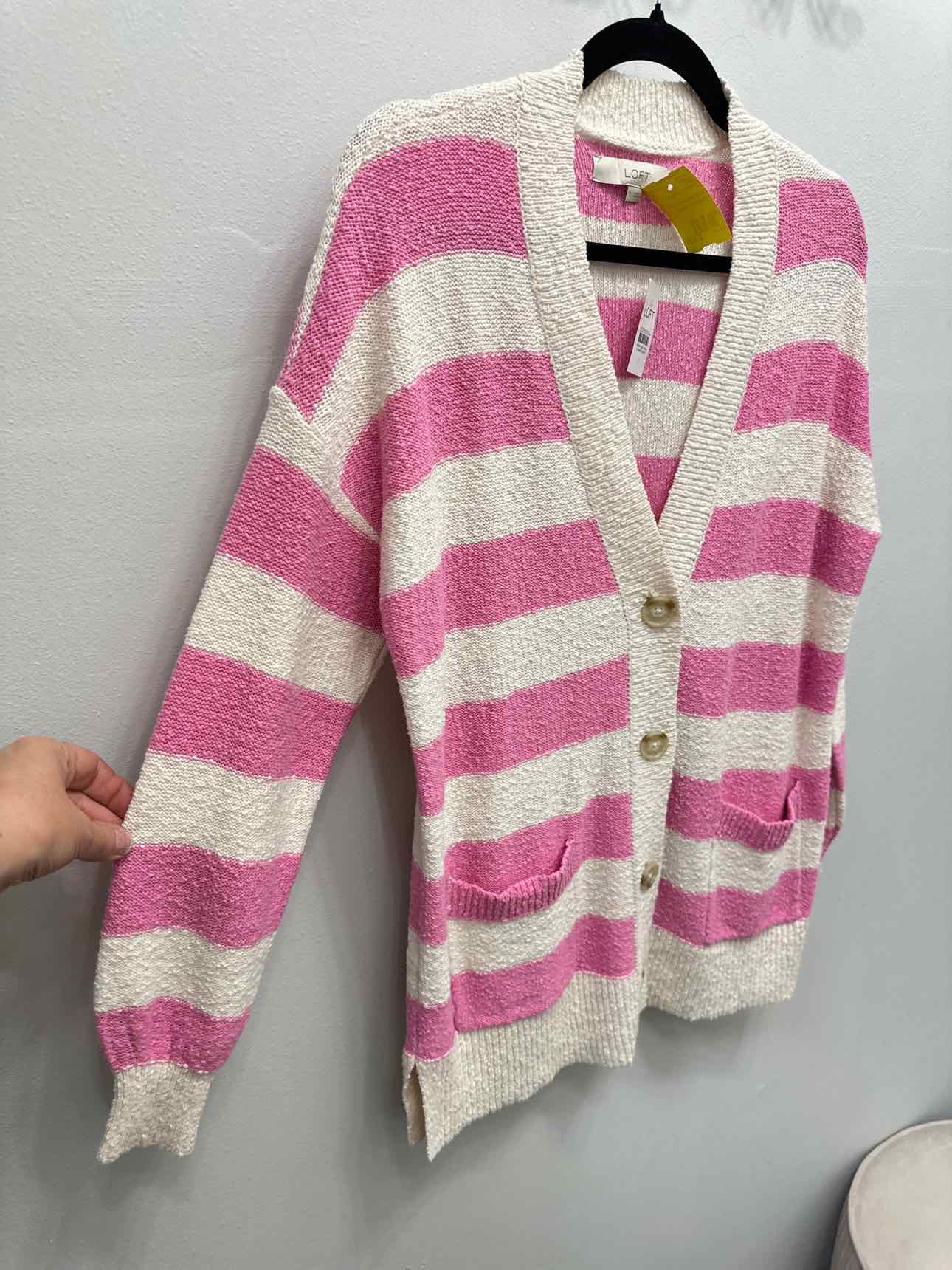 LOFT Size Small White/Pink Cardigan