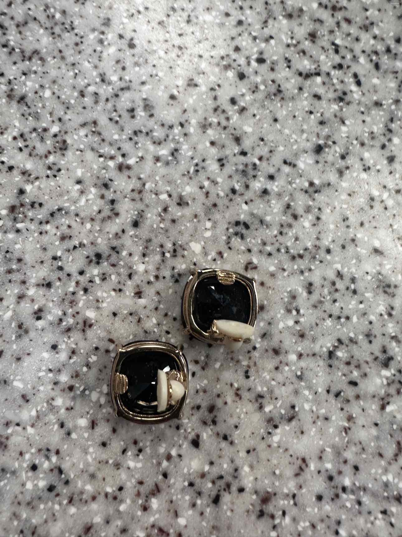 Kate Spade Square Stud Faceted Stone in 12k Gold-Plated Black Clip Earrings