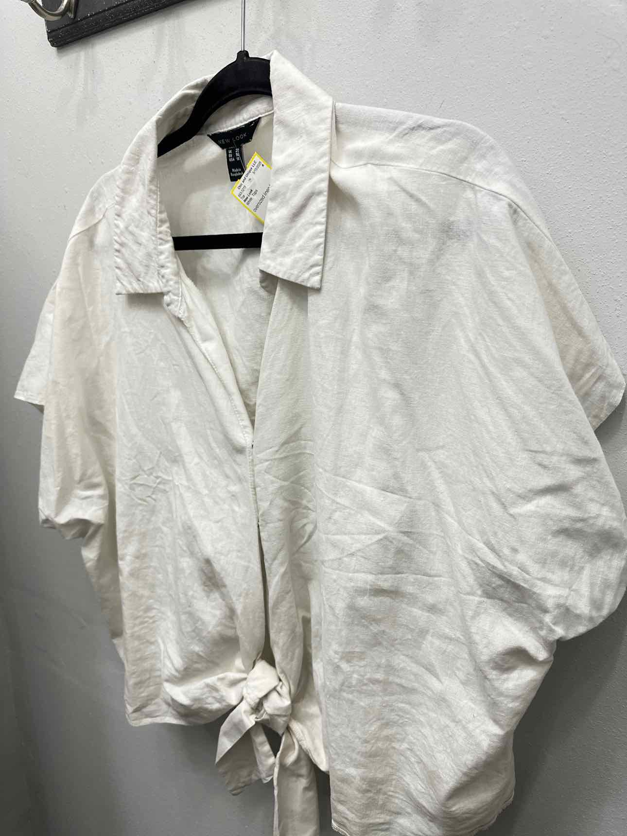 New Look Size 18 White Linen Blend Tie Front Short Sleeve Top