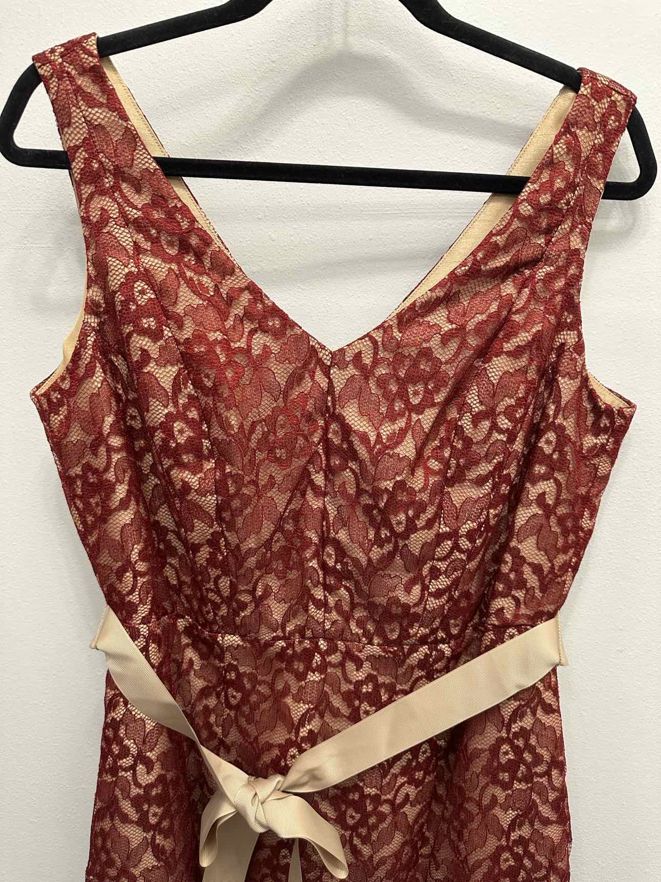 The Limited NEW NWT Lace Overlay Ribbon Belted Plunge V-Neckline 12 Red Dress