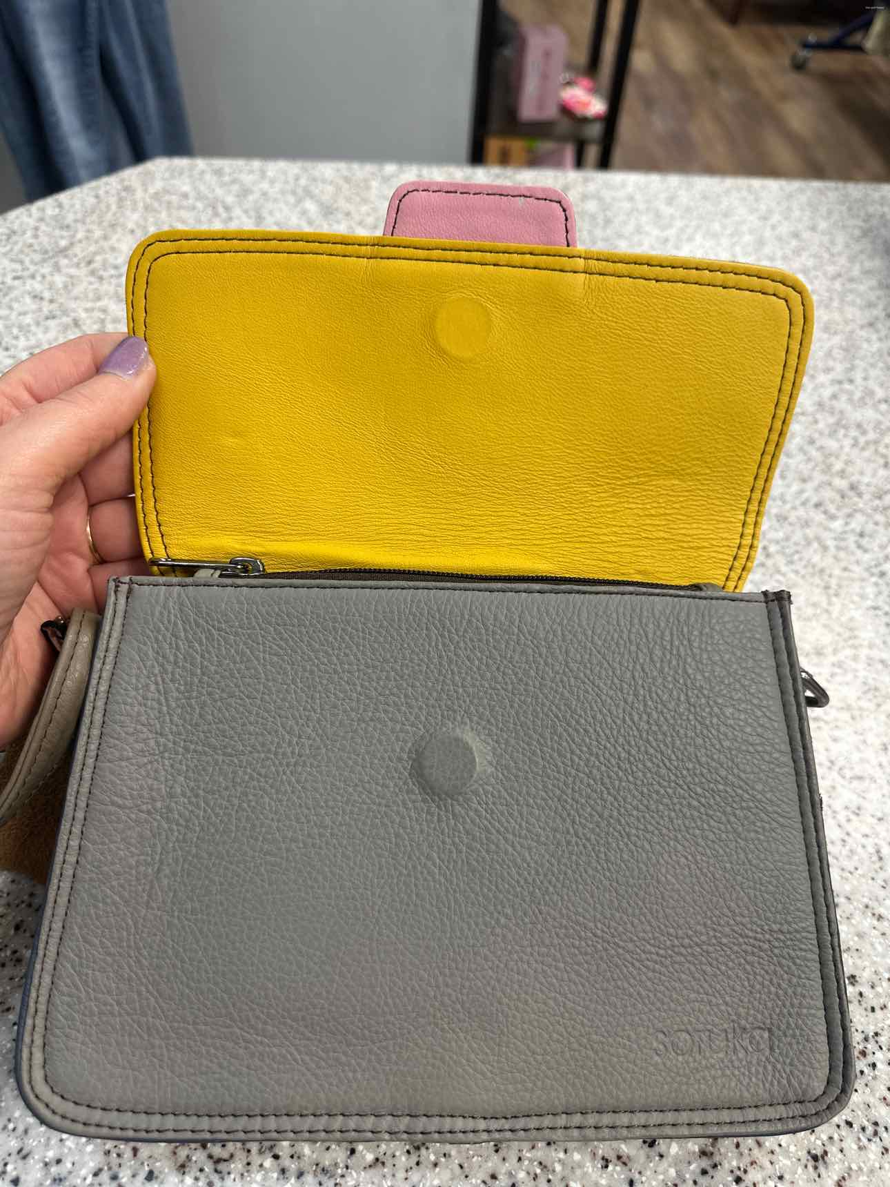 soruka Medium Gray NEW rescued genuine leather cowhide crossbody Handbag