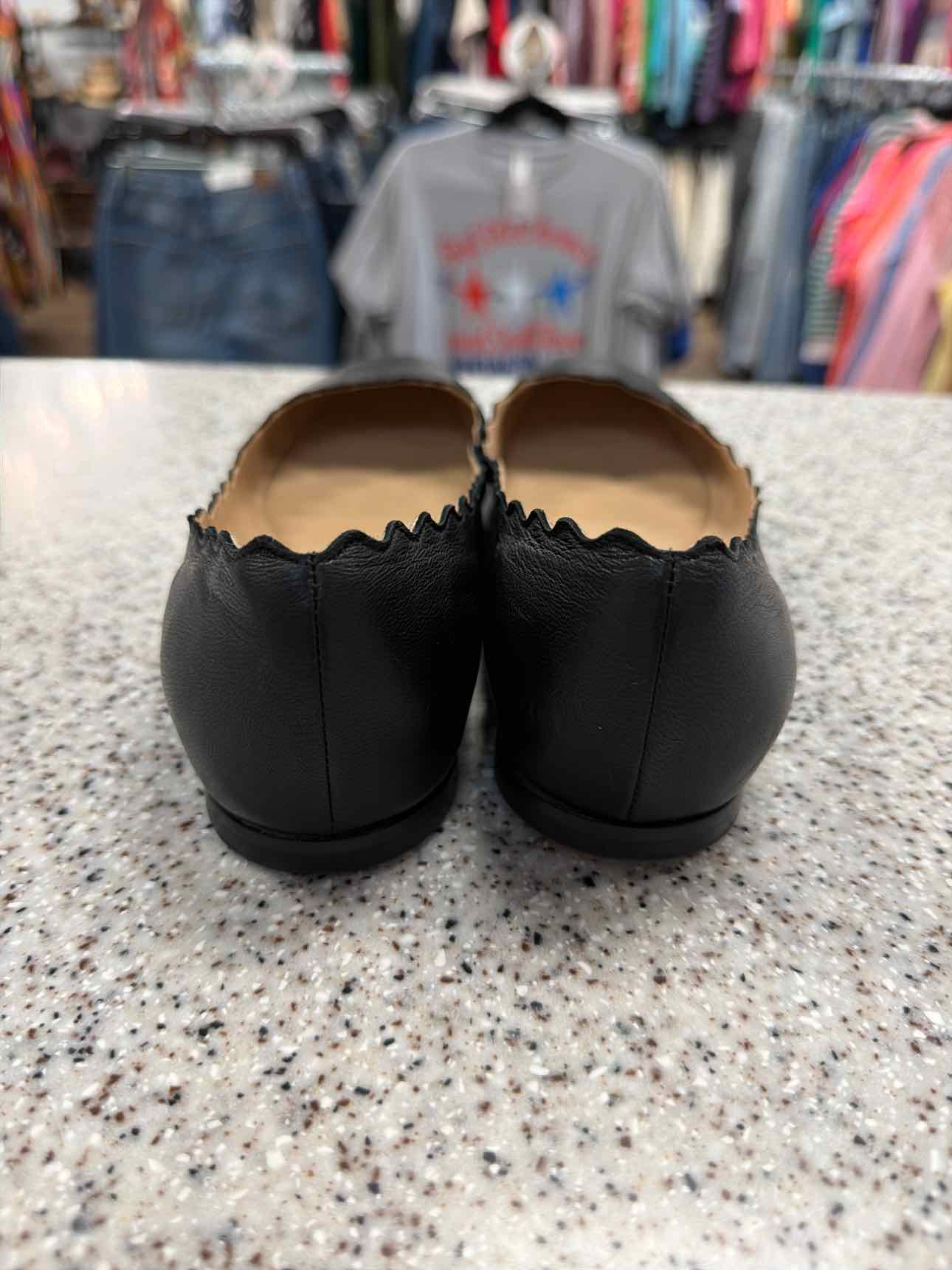 Chloe Size 37 1/2 Lauren Scalloped Leather Ballet Flats Black Shoes