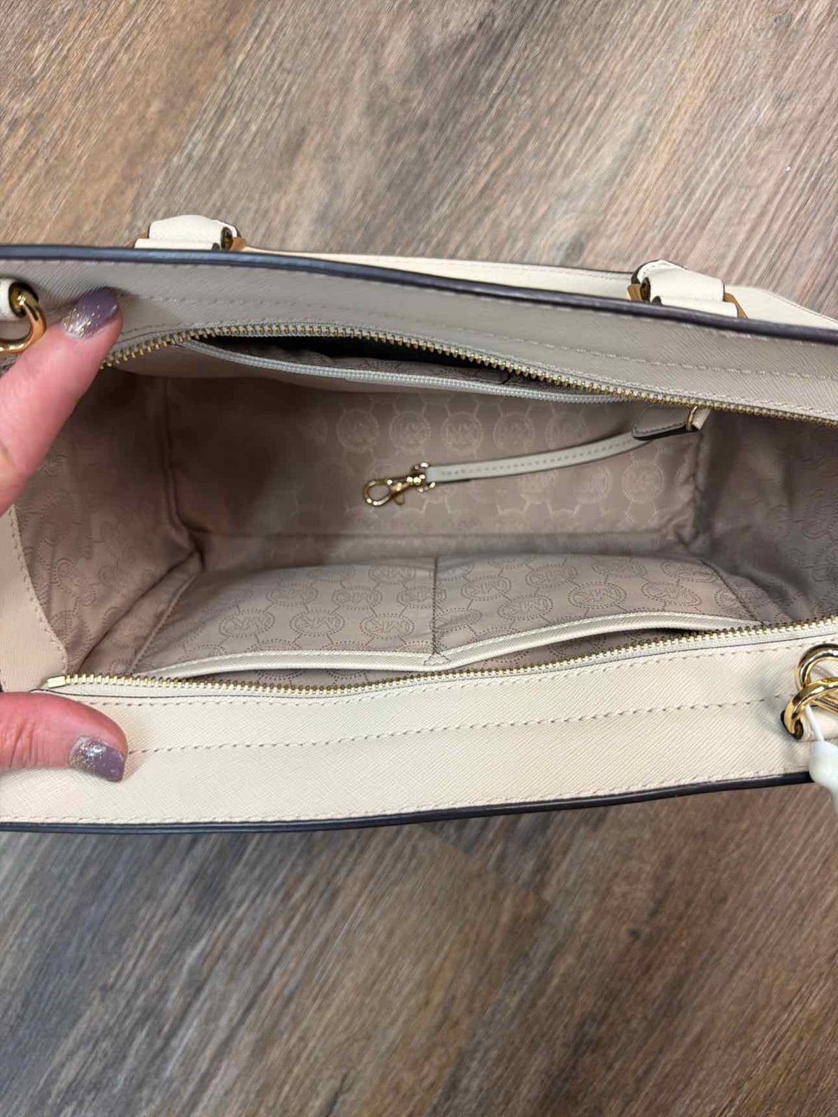 MICHAEL KORS NEW Selma Handle Long Strap Leather Satchel Cream Handbags NWOT