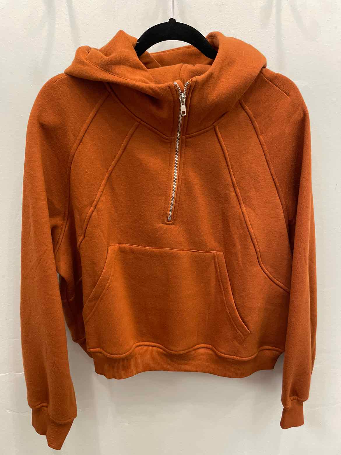 Size XL Burnt Orange Hooded Half Zip Kangaroo Pocket Pullover Crop Sweat Shirt