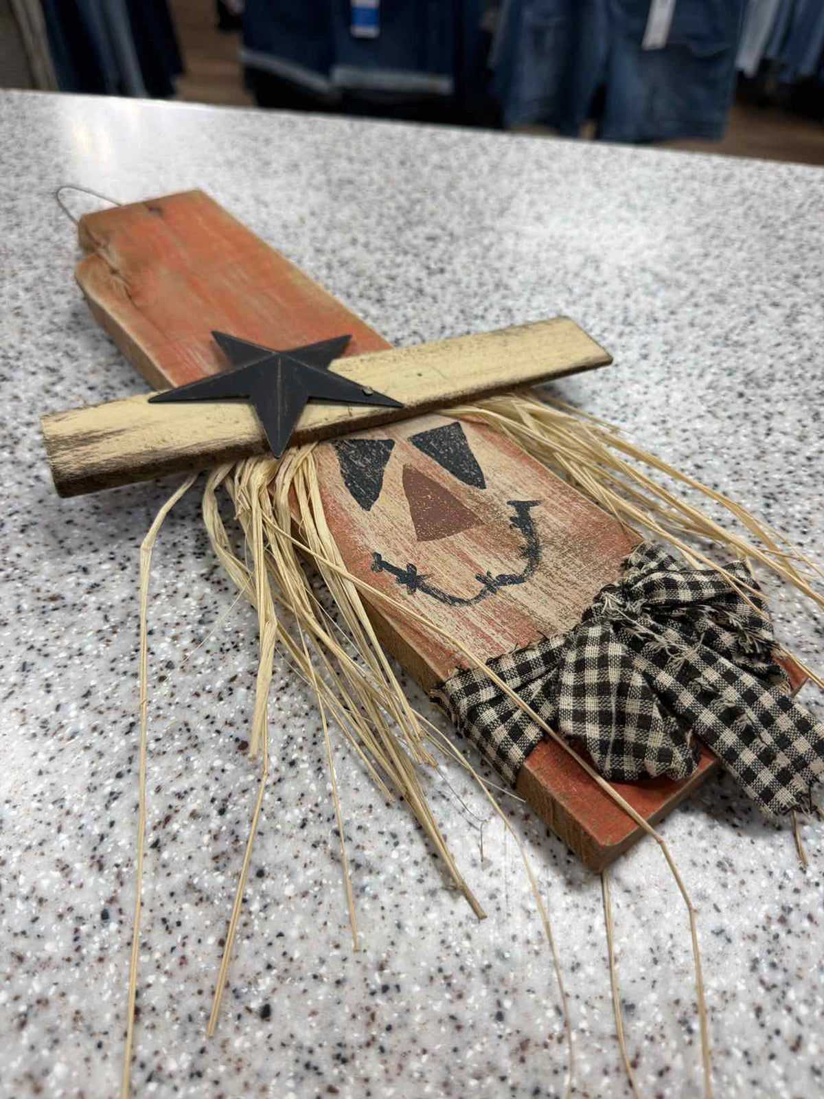 Primitive Scarecrow Wood Painted Wall Plaque Household