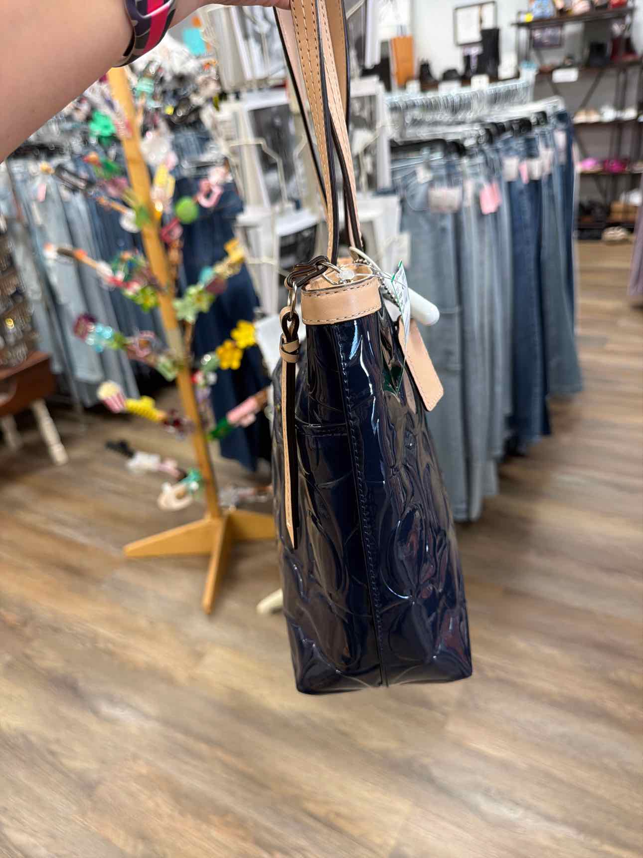 Coach Peyton Embossed Signature C Patent Leather Tote in navy blue Handbags