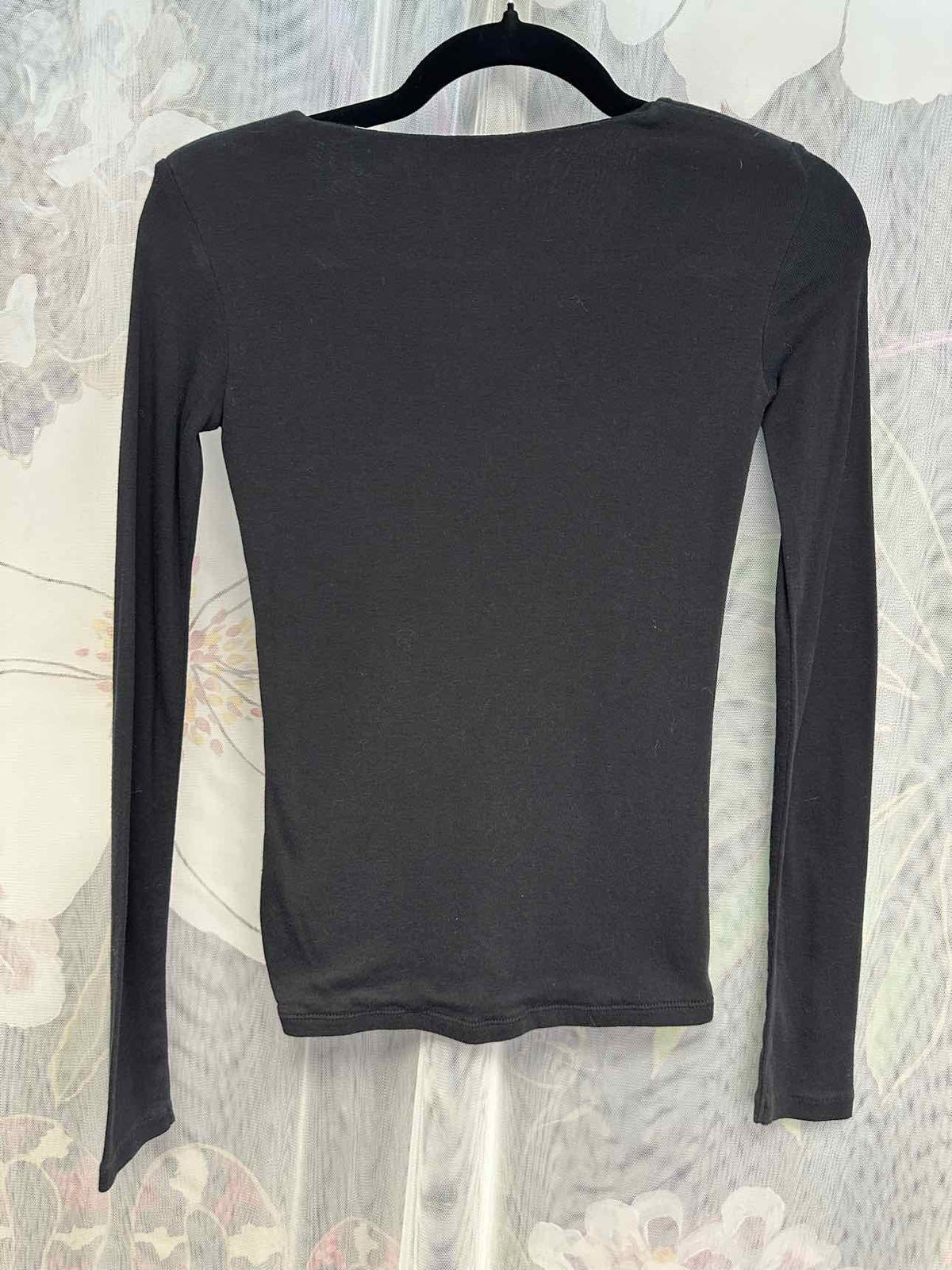 Vince 100% Cotton V-Neck Long Sleeve Fitted Size xxs Black Top