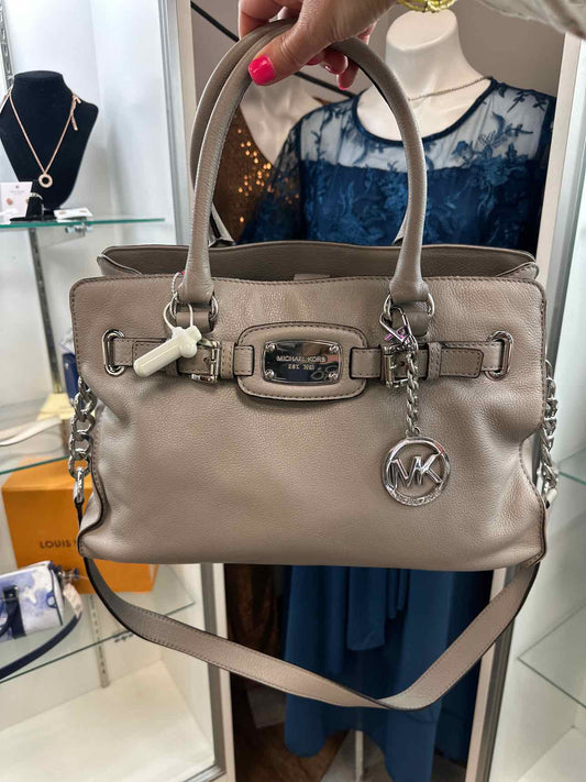 MICHAEL KORS Large Gray Hamilton Leather Satchel Handbag