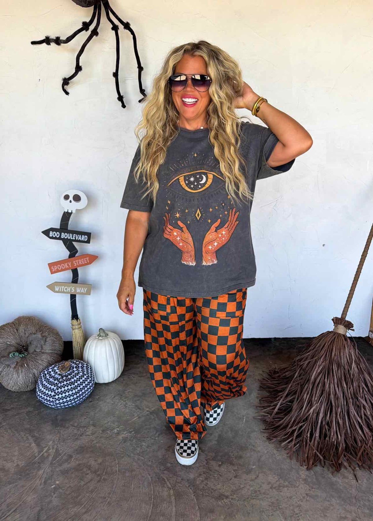 Falloween Orange and Black Check Hadie Lounge Fall Pants