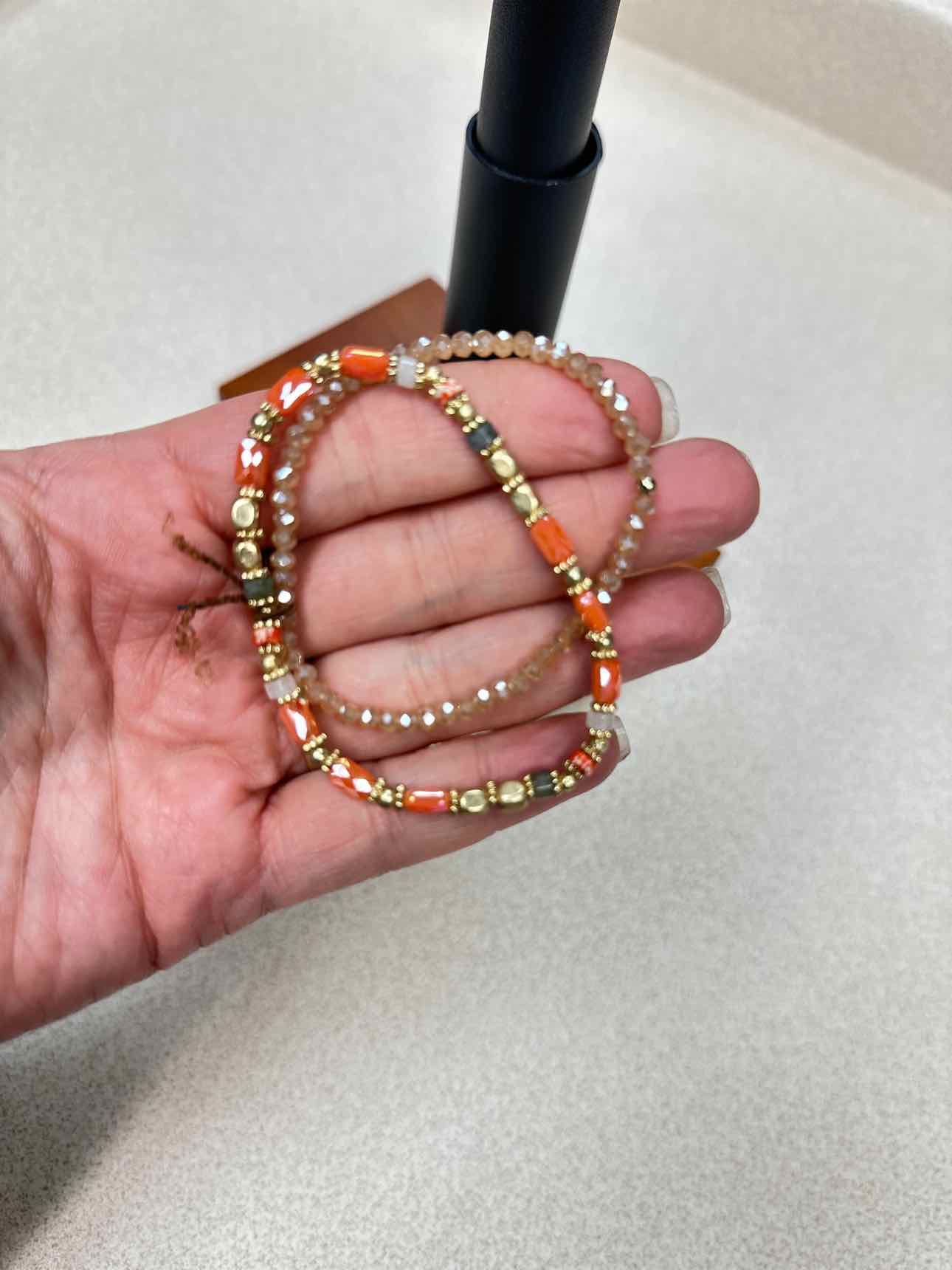 Peachy Coral Glass Beads Stretch Bracelet, set of 2