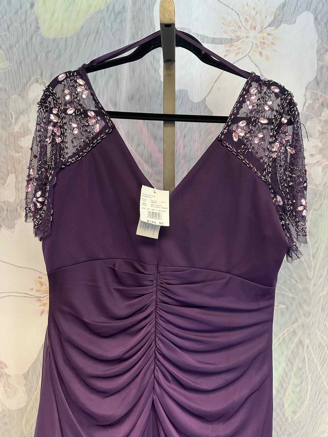 NWT Xscape Size 18 purple Formal Dress rhinestone sheer short sleeves