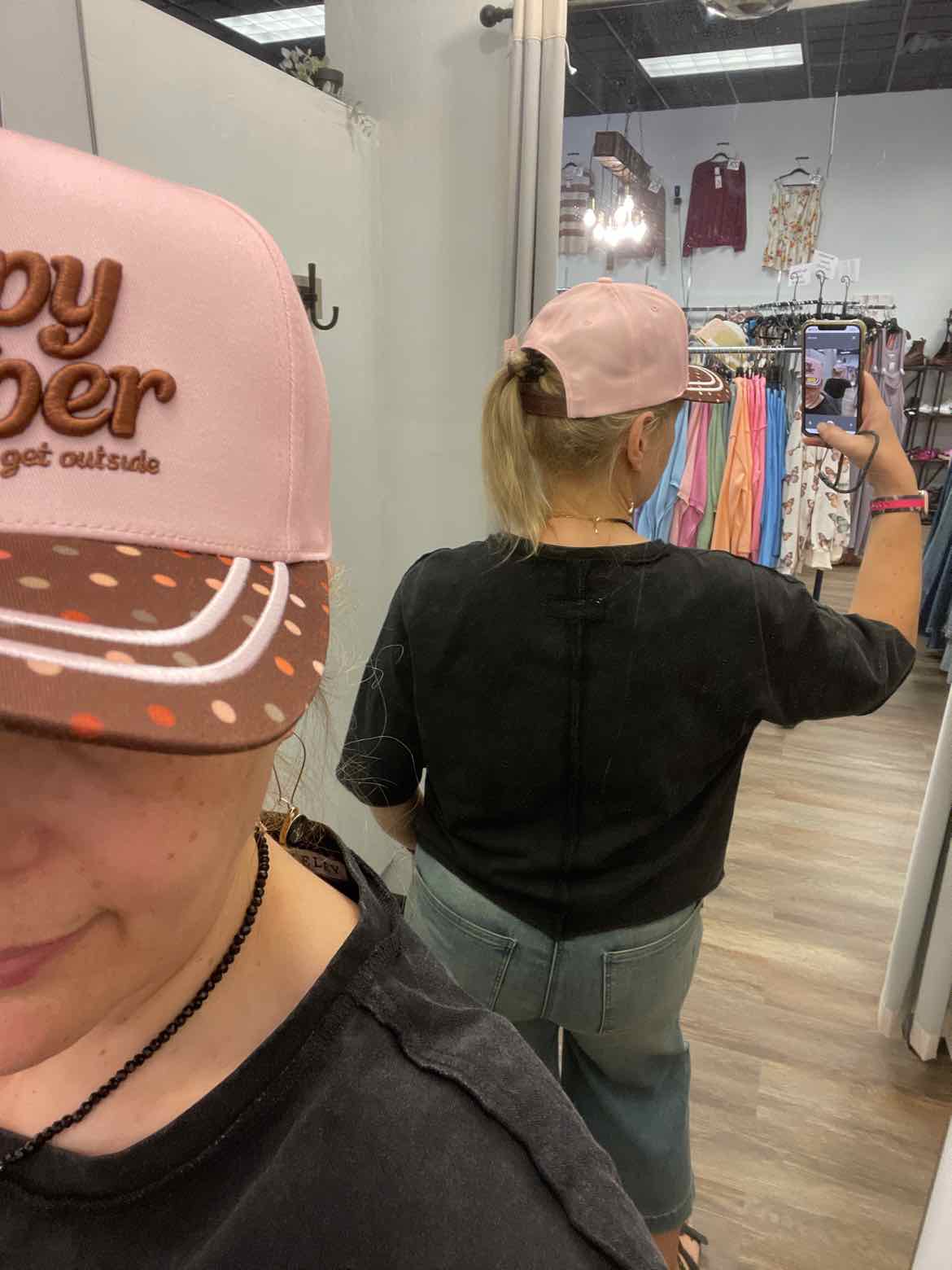 Happy Camper Embroidered Stitching Floral or Dotted Print Trucker Hat