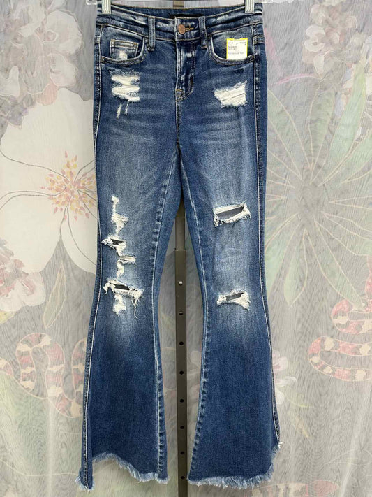 Flying Monkey Size 23 Midrise Super Flare Distressed Denim Jeans