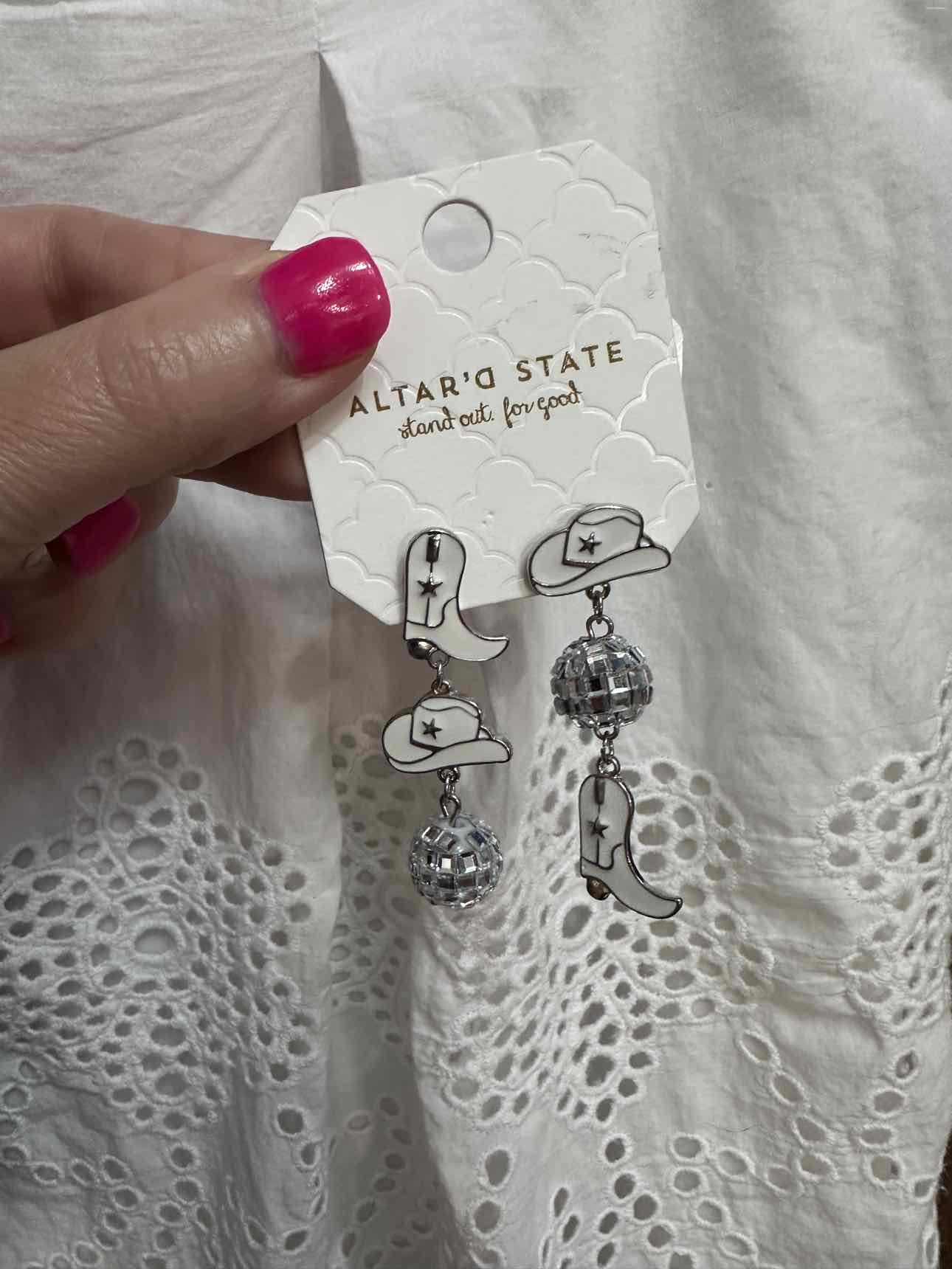 altar'd state Cowgirl Boots White Enamal Post Earrings 2.25"