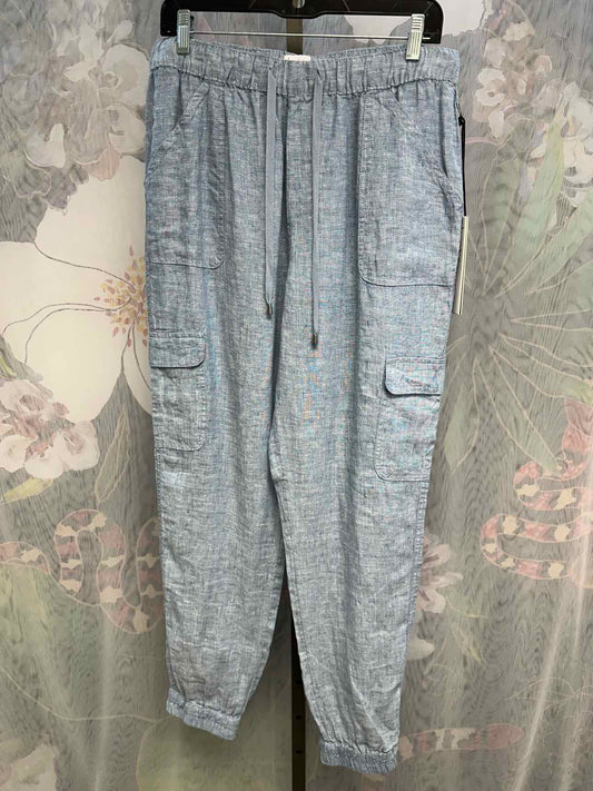 Nicole Miller Linen Drawstring Cargo Jogger Size Large Blue Pants
