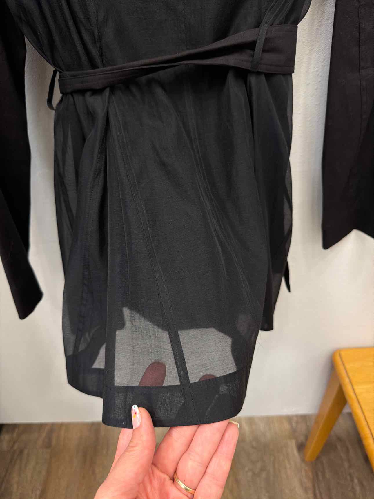 Lafayette 148 Linen Cotton Blend Peacoat Belted Size Large Black Jacket
