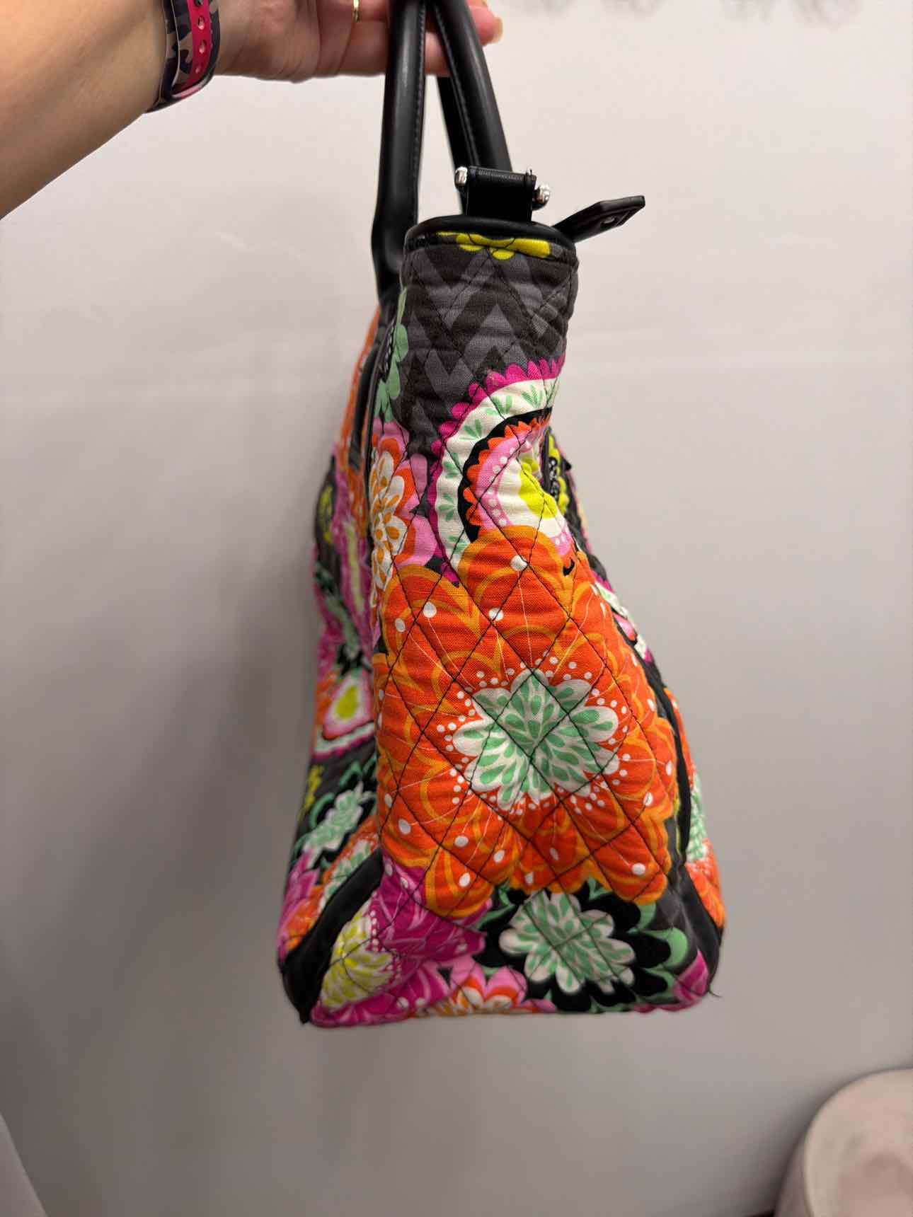 Vera Bradley Large Orange Black Floral Print Satchel Handbags