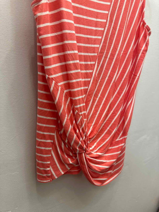 Zenana Size Large Salmon and White Sleeveless Striped Twist Front Knit Tank Top