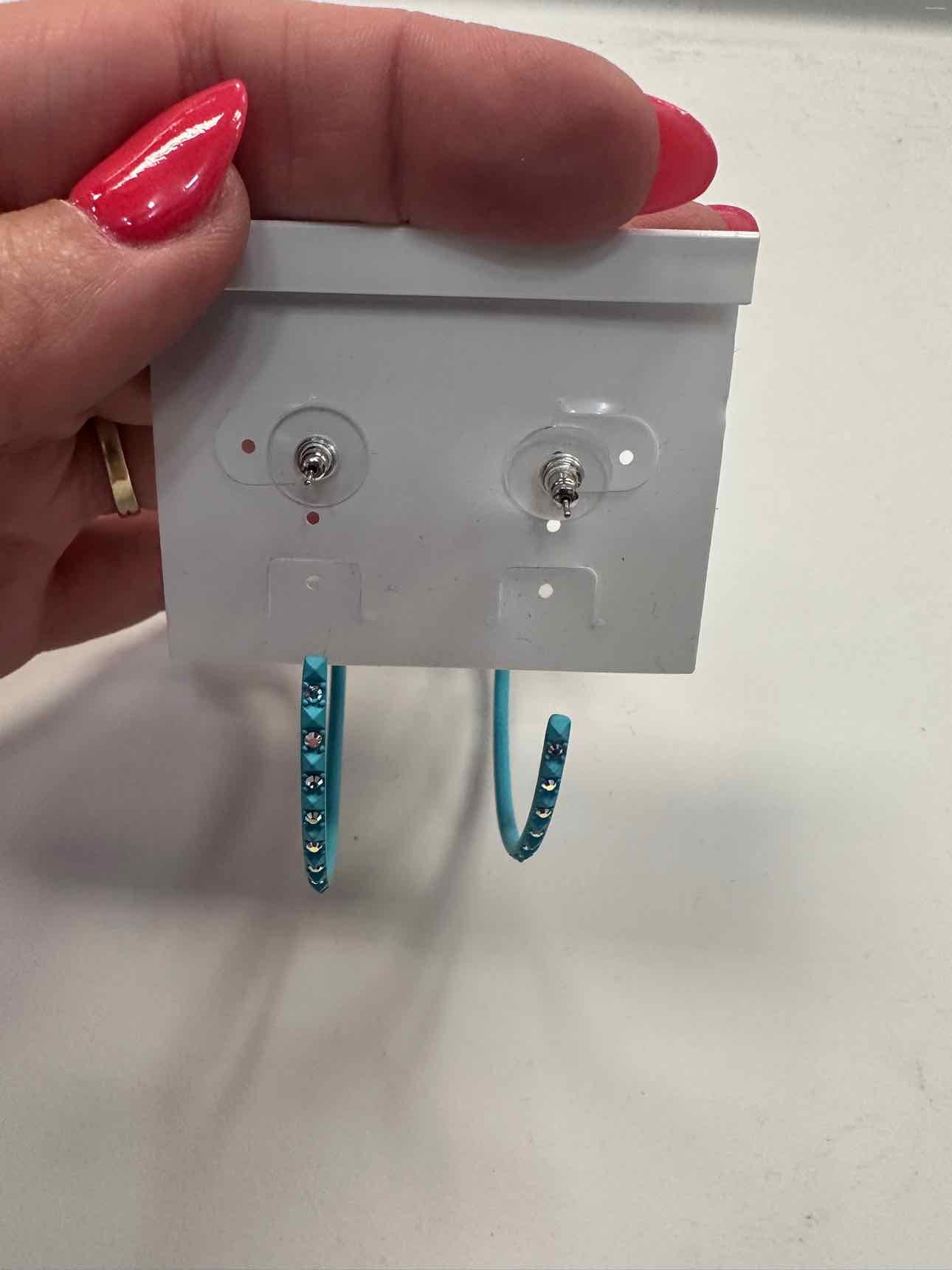 Kendra Scott 2" Val Hoop Matte Aqua Crystal Accent Earrings