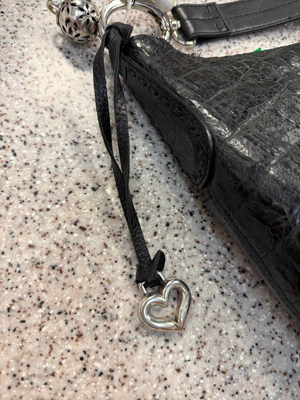 Brighton Block Mock-Croc Black Embossed Patent Leather Shoulder Bag